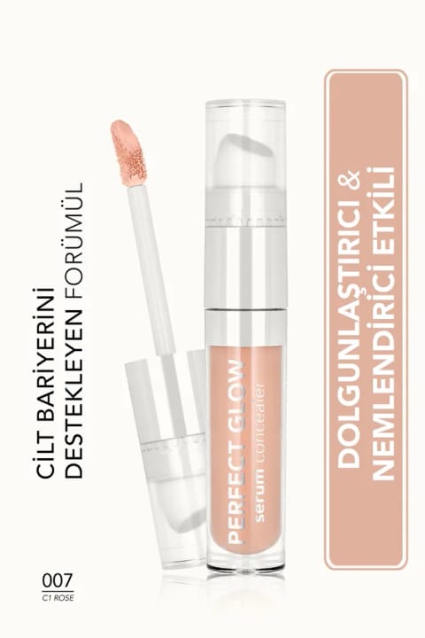 Flormar Perfect Glow Serum مرطوب‌کننده کانسیلر با پوشش بالا و اپلیکاتور اسفنجی — 007 C1 Rose