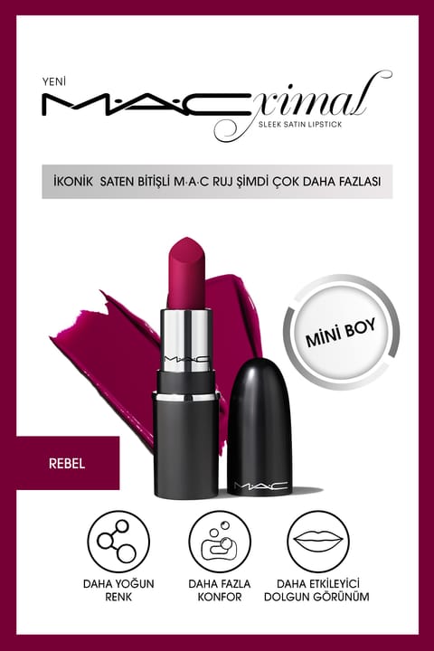 رژ لب ساتن MACximal Mini Sleek سایز کوچک M.A.C - رنگ REBEL ۱.۵ گرم