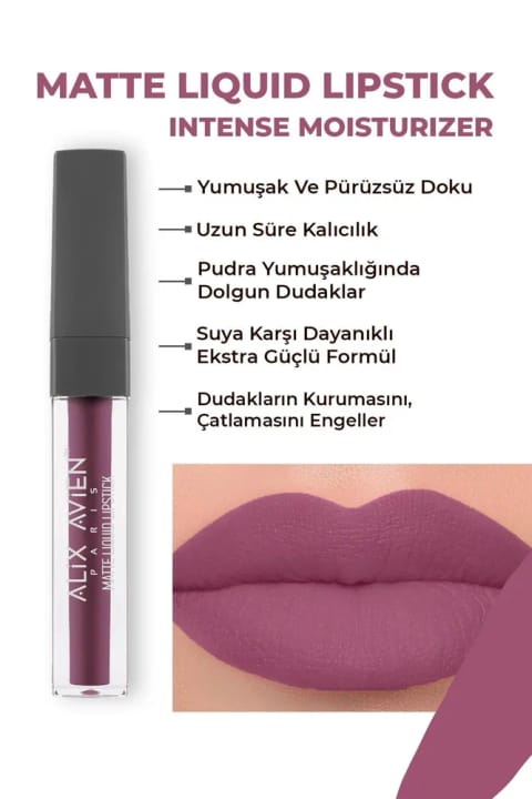 Alix Avien رژ لب مایع مات بلند ماندگار با بافت مخملی و بدون خشکی — 519 Dark Plum