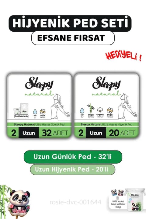 Sleepy Natural نواربهداشتی بلند 20 عددی، نوار روزانه بلند 32 عددی و ROSIE
