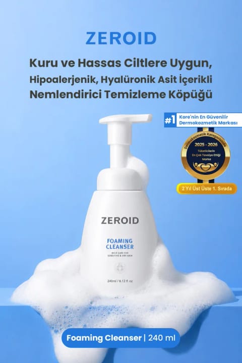 zeroid فوم پاککننده مرطوبکننده حاوی Hyaluronic Acid برای پوستهای خشک و حساس