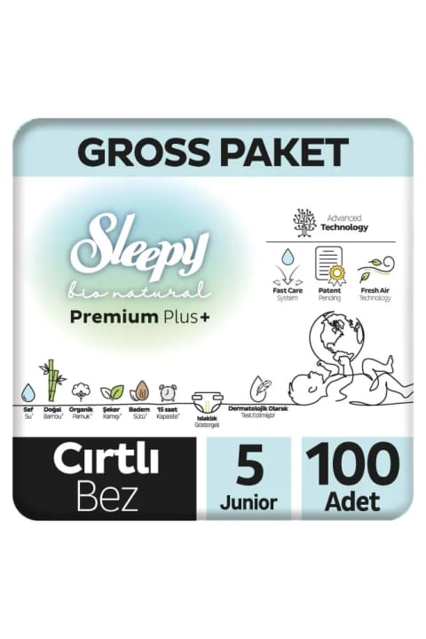 پوشک بچه Sleepy Bio Natural Premium Plus بسته بزرگ سایز ۵ جونیور ۱۰۰ عددی