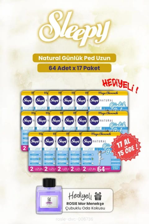 Sleepy نواربهداشتی روزانه Natural Long 64 عددی به همراه رایحهدهنده ROSIE