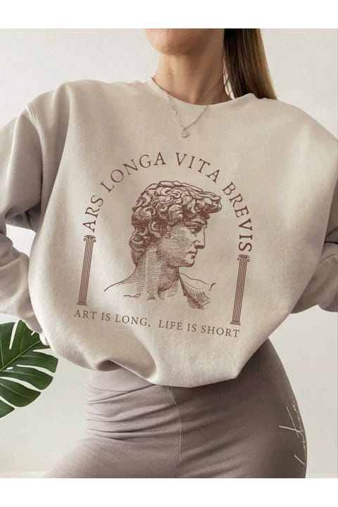 سویشرت اورسایز یقه صفر یوتیوب‌تارز یونیسکس با طرح Ars Longa Vita Brevis