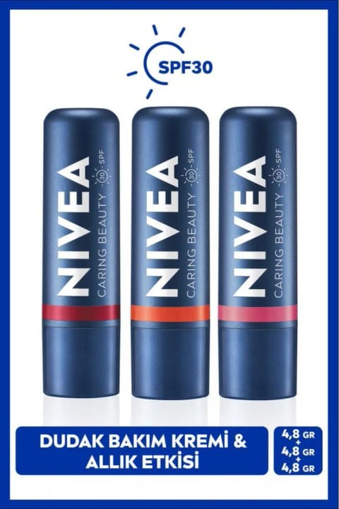 NIVEA SPF30 مرطوب‌کننده بالم لب 4.8 گرمی، رنگ‌های مرجانی، رز و قرمز