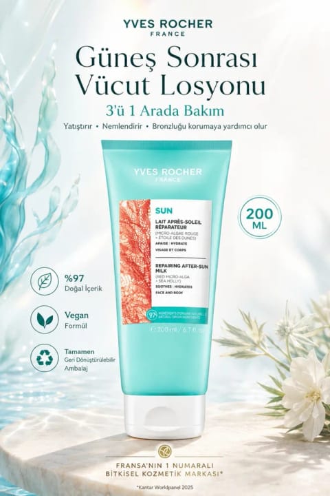 Yves Rocher تسکیندهنده و آبرسان پس از آفتاب ۳ در ۱ بدن ۲۰۰ میلیلیتر