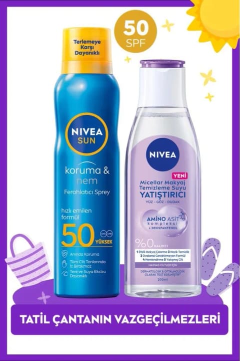 NIVEA ست وسایل ضروری سفر، اسپری ضدآفتاب SPF50 و شوینده میسلار