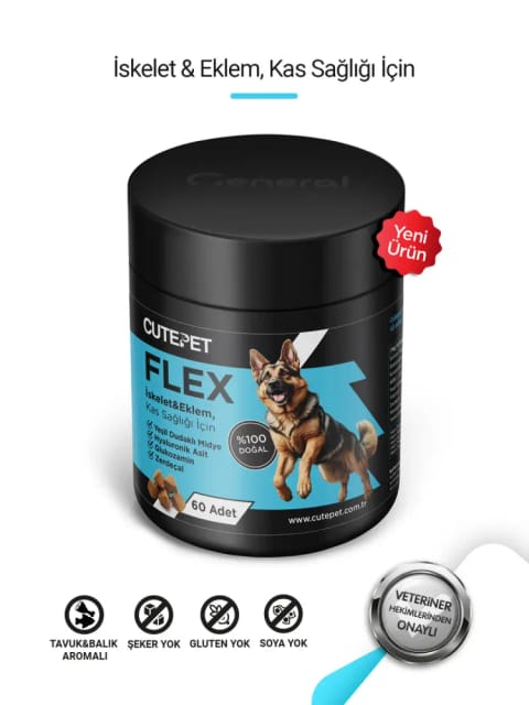 Cutepet Flex قرص سلامت مفاصل و استخوان سگ 60 عددی – حاوی Glucosamine، Chondroitin، MSM