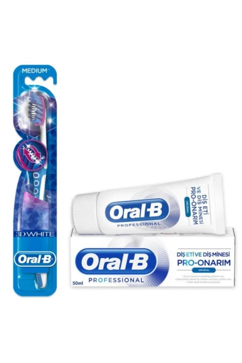 مسواک Oral-B Pro-flex 3 بعدی سفیدی‌بخش Luxe 40 مدیوم + خمیردندان 50 میلی‌لیتری