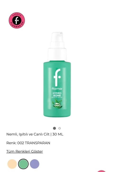 Flormar Hydro Bomb آلوئه ورا و عصاره برگ چای سبز سرم و پرایمر درخشان