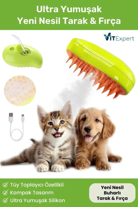 Vitexpert نسل جدید شانه بخاری شارژی مخصوص گربه و سگ با سیلیکون فوق نرم...
