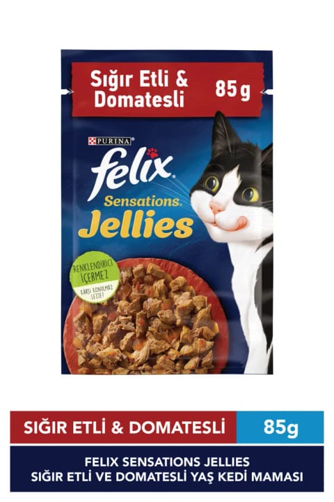 FELIX Sensations Jellies غذا مرطوب گربه با گوشت گاو و گوجه‌فرنگی ۸۵ گرم