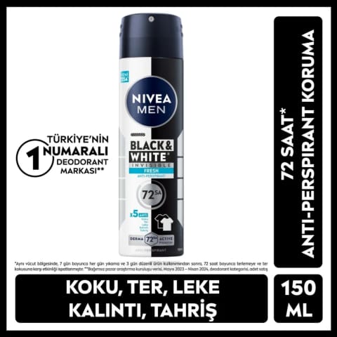NIVEA Men Black White Invisible Fresh دئودورانت اسپری مردانه ۱۵۰ میلیلیتر