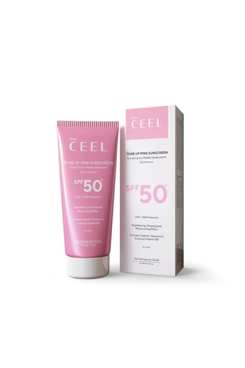 The Ceel SPF 50+ صورتی یکدست‌کننده رنگ پوست ضدآفتاب ۵۰ میلی‌لیتر - Glutatyon و Hyalur...