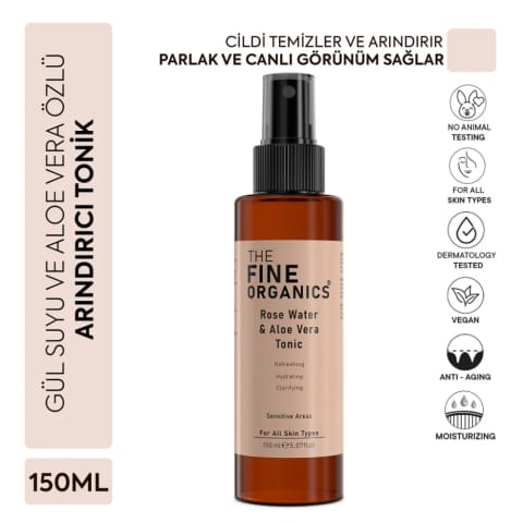 تونر سفتکننده منافذ و پاککننده The Fine Organics با عصاره گل رز و آلوئه ورا ۱۵۰ میلیلیتر