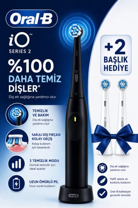 مسواک برقی شارژی Oral-B iO2 مشکی، 1 سری + 2 سری هدیه