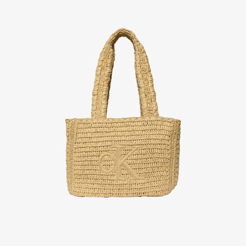 کیف توت زنانه کالوین کلاین Bold Raffia سایز متوسط بژ