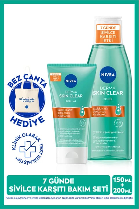 NIVEA Derma Skin Clear ضد جوش پاککننده صورت اسکراب ۱۵۰ml + تونیک مرطوبکننده ۲۰۰ml