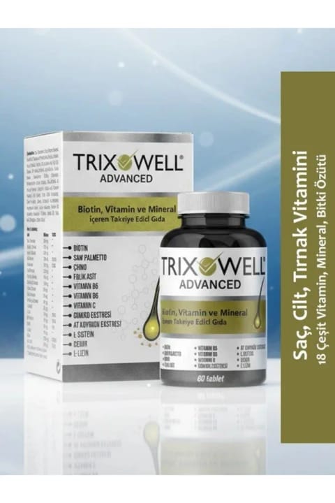 Trixowell Advanced ویتامین مو و ناخن Biotin، Folik Asit، Çinko، آنتی‌اکسیدان...