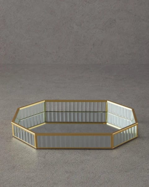 سینی دکوراتیو شیشه‌ای Luxury 32x23x4 سانتی‌متر طلایی