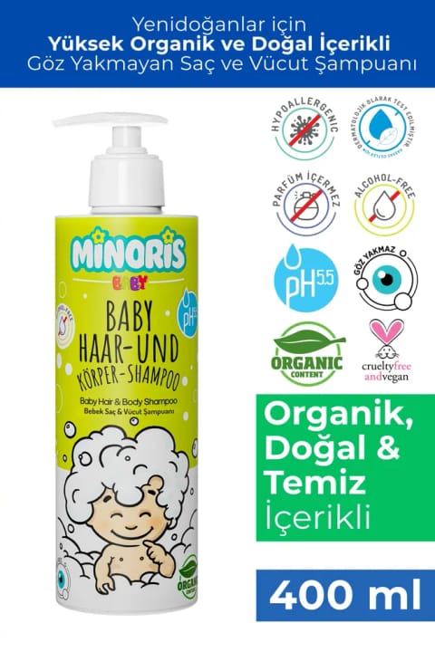 شامپو مو و بدن ارگانیک ببی Minoris 400 ml