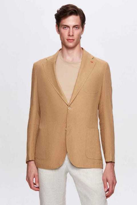 D'S Damat Regular Fit بژ ساده %100 کتان کت