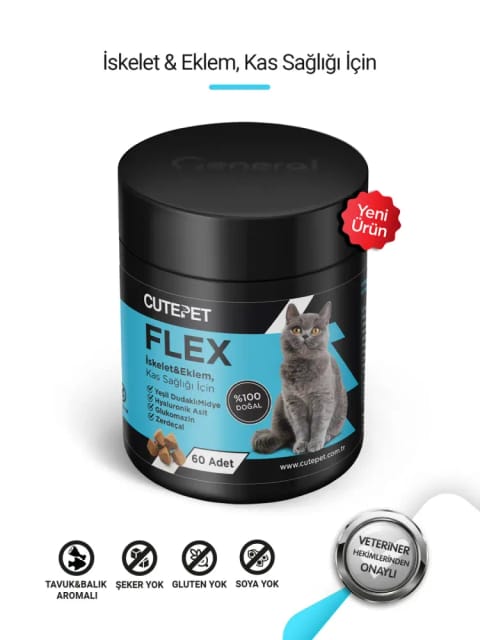 Cutepet Flex قرص سلامت مفاصل و استخوان گربه ۶۰ عددی – حاوی Glucosamine، Chondroitin و MSM