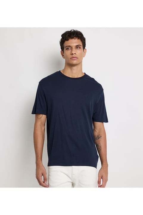 تیشرت کوتاه مردانه Calvin Klein با لوگوی برند، نخ پنبه آلی، مناسب استفاده روزمره، رنگ سرمهای...