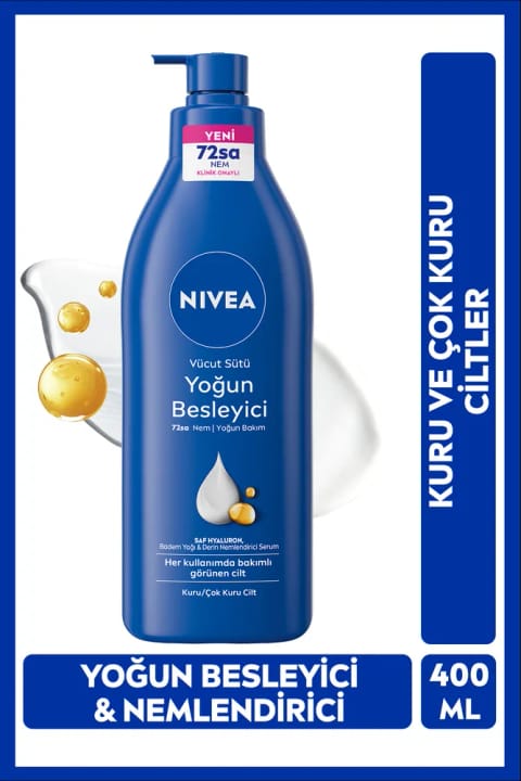NIVEA لوسیون بدن مغذی فشرده 400 میلی‌لیتر، مرطوب‌کننده 72 ساعته، جذب سریع