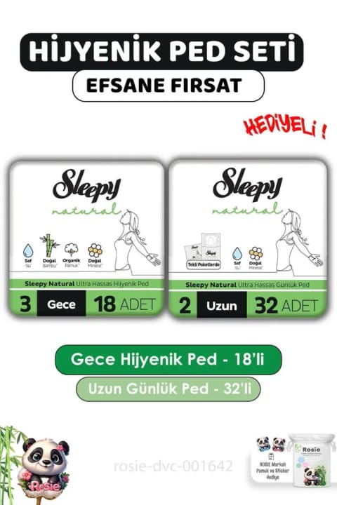 Sleepy Natural پد بهداشتی شبانه ۱۸ عددی + روزانه بلند ۳۲ عددی و ROSIE