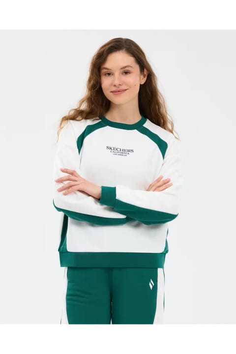 SKECHERS سویشرت زنانه فلیس گشاد سفید