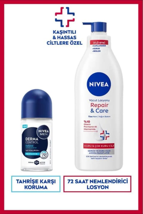 NIVEA MEN رول‌آن ضد تعریق Derma Control Defend 50ml + لوسیون بدن Repair&Care