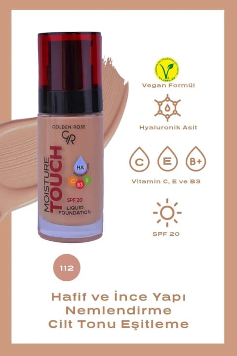 Golden Rose Moisture Touch Foundation No: 112 - مرطوبکننده حاوی Hyaluronic Acid