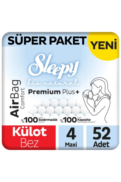 Sleepy Bio Natural Premium Plus Airbag Comfort سوپر پک پوشک شورت سایز ۴ — 4 Maxi 52