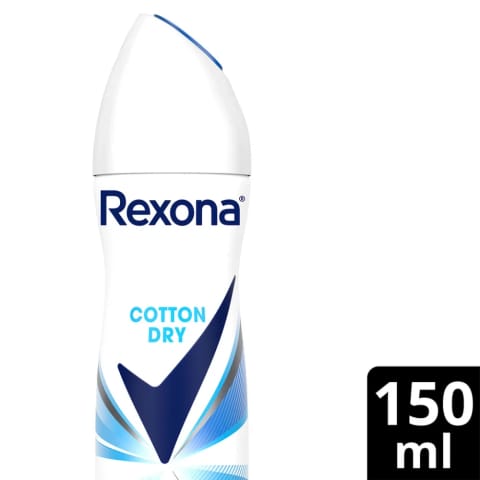Rexona زنانه اسپری دئودورانت Cotton Dry محافظت بیوقفه ۷۲ ساعته ۱۵۰ میلیلیتر