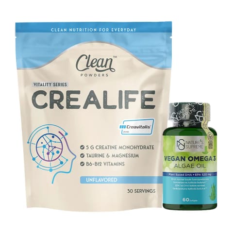 Clean Powders Crealife Creatine + Nature's Supreme Vegan Omega 3 Algae Oil 30 Capsules ترکیبی
