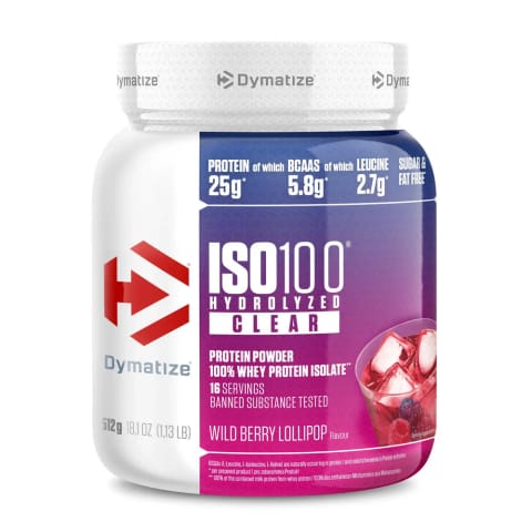 پروتئین ایزوله هیدرولیز شده Dymatize Iso 100 Clear با طعم آب‌نبات بری وحشی ۵۱۲ گرم