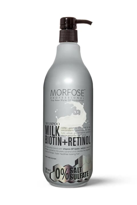Morfose شامپوی بدون سولفات و نمک حاوی Biotin و Retinol با شیر 1000 میلی‌لیتر