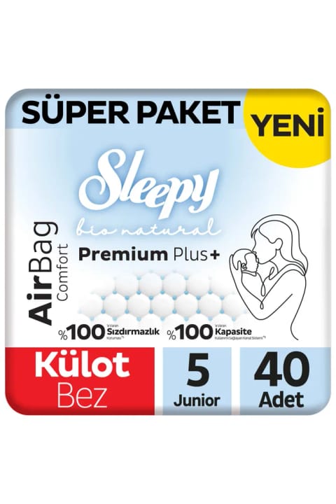 Sleepy Bio Natural Premium Plus Airbag Comfort سوپر پک پوشک شورت سایز ۴ — 5 Junior 40