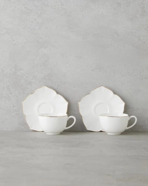 ست فنجان قهوه Pure Form New Bone China ۱۲ پارچه ۶ نفره ۹۰ میلی‌لیتر سفید-طلایی