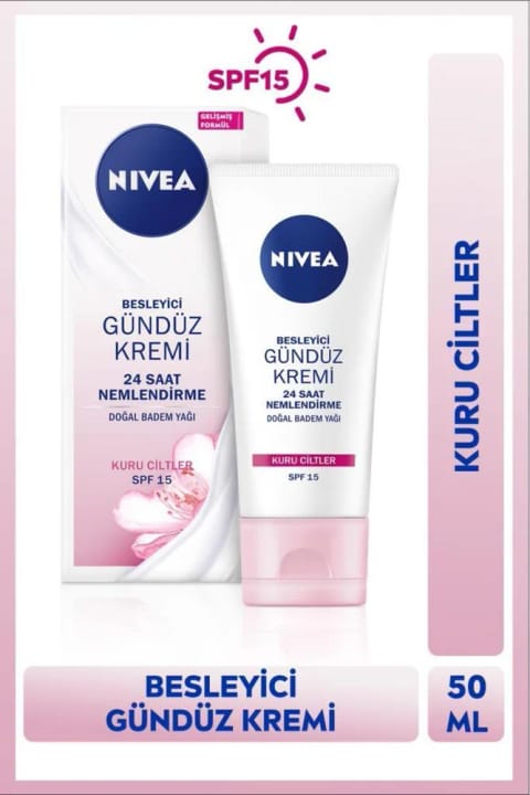 NIVEA SPF15 مغذی کرم مرطوبکننده روزانه صورت 50ml، مخصوص پوست خشک، 24 ساعت آبرسانی