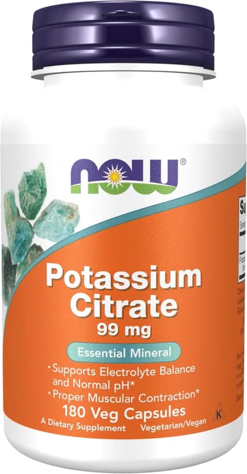 NOW Potassium Citrate Electrolyte Balance and Normal pH Essential Mineral 180 veg Caps