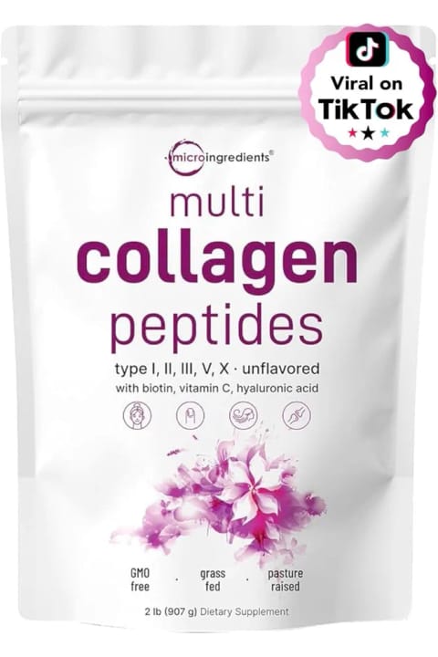 Micro ingredients پودر کلاژن پپتاید چندگانه، ۹۰۷ گرم – هیدرولیزه نوع I، II، III