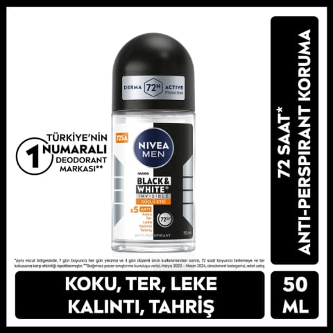 NIVEA MEN رولآن دئودورانت مشکی و سفید نامرئی اثر قوی ۵۰ میلیلیتر