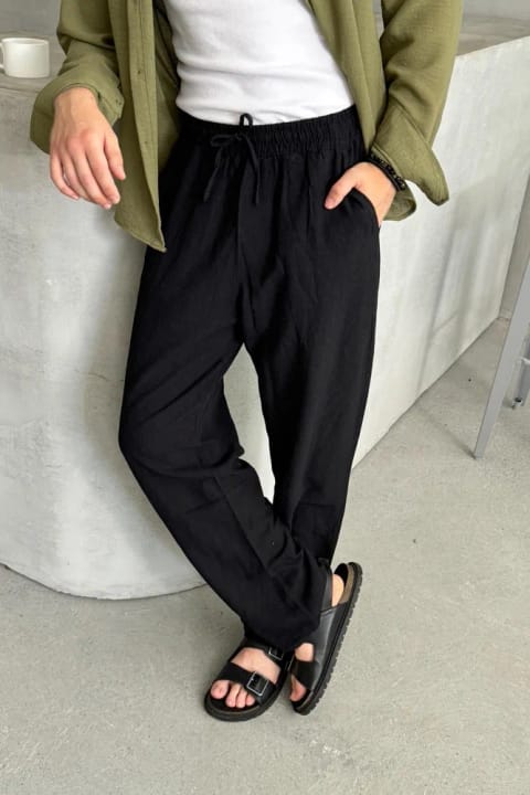 شلوار کتان مردانه Baggy مدل کشدار کمر مشکی