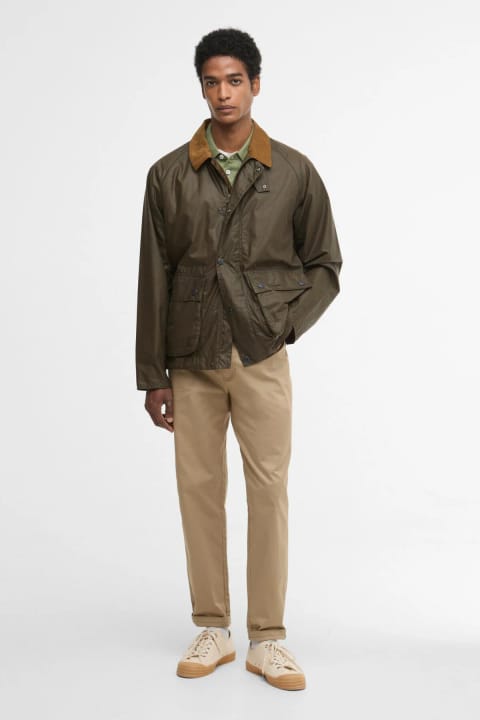 کاپشن وکسخورده (Yağlı) Barbour مدل Modern Bedale رنگ Beech/Highland Loch