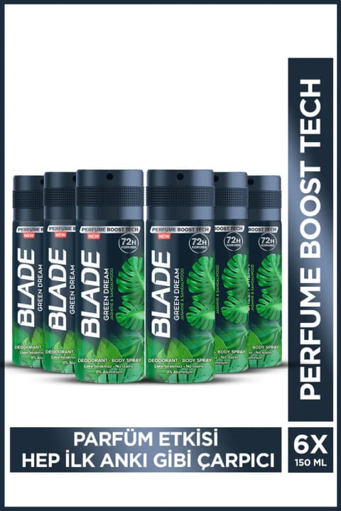 Blade Green Dream اسپری بدن دئودورانت بدون آلومینیوم مردانه ۶×۱۵۰ میلیلیتر خشک شدن سریع...