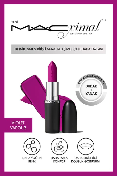 رژ لب M.A.C MACximal Sleek Satin – پوشش ساتن کلاسیک VIOLET V...