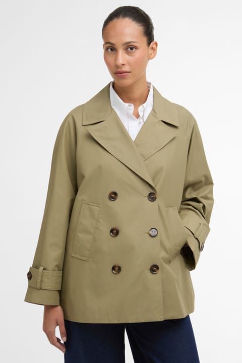 کاپشن ضدآب Barbour Maisy رنگ OL31 زیتونی روشن/طرح تارتان سرمهای