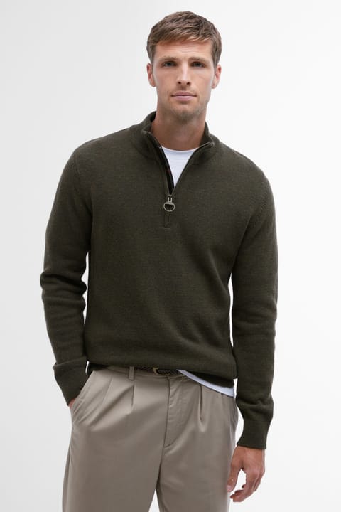 پلیور بافت نیمهزیپ Barbour Holden رنگ Olive Marl